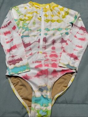 Old Navy Kids Long Sleeve One-Piece Swimsuit in White, Pink, Yellow, Teal